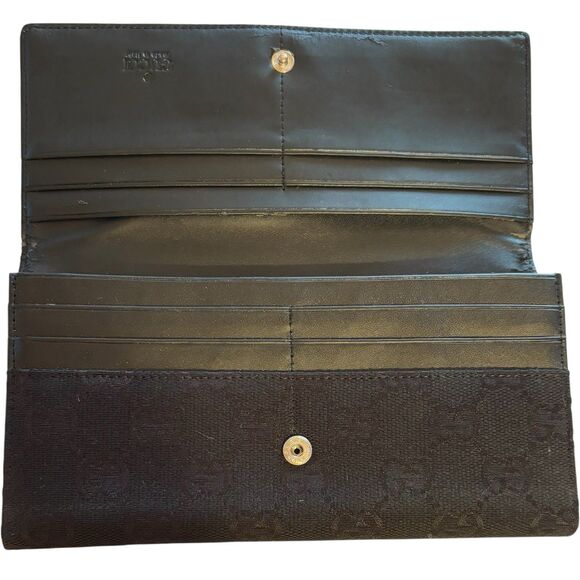 Gucci GG Canvas Horsebit Continental Wallet Black W/ Web Stripe Silver Hardware - Picture 2 of 14